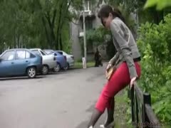 Brunette Russian dilettante skank can't live without pissing in public